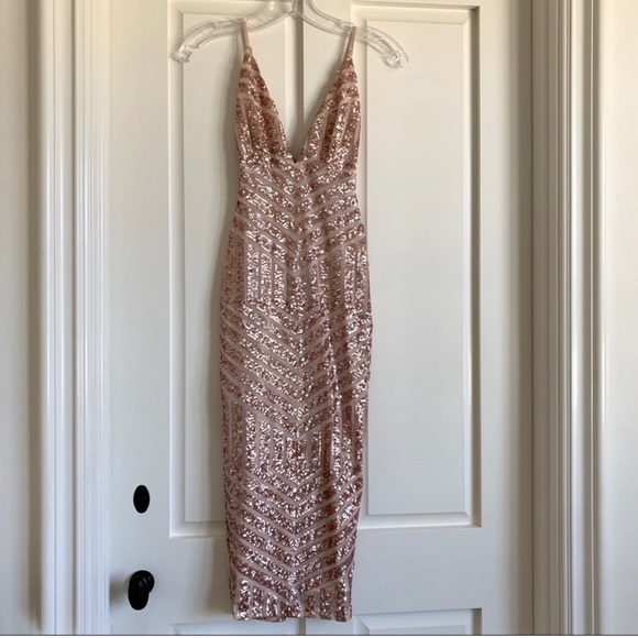 Nookie rose gold sequin midi gown - coffeafoods.com